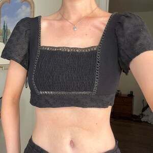 O.VIANCA Smocked Eyelet Lace Open Back Crop Blouse